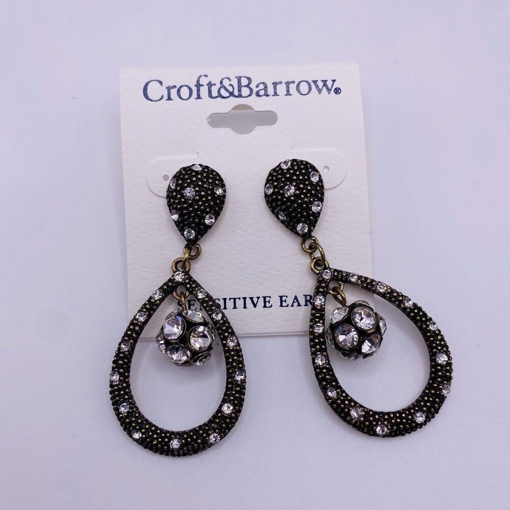 Croft & Barrow Goldtone Rhinestone Dangle Stud Earrings New Sensitive Ears